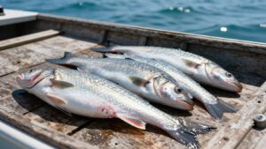 Freshly caught fish on a boat near Devon and Cornwall.
