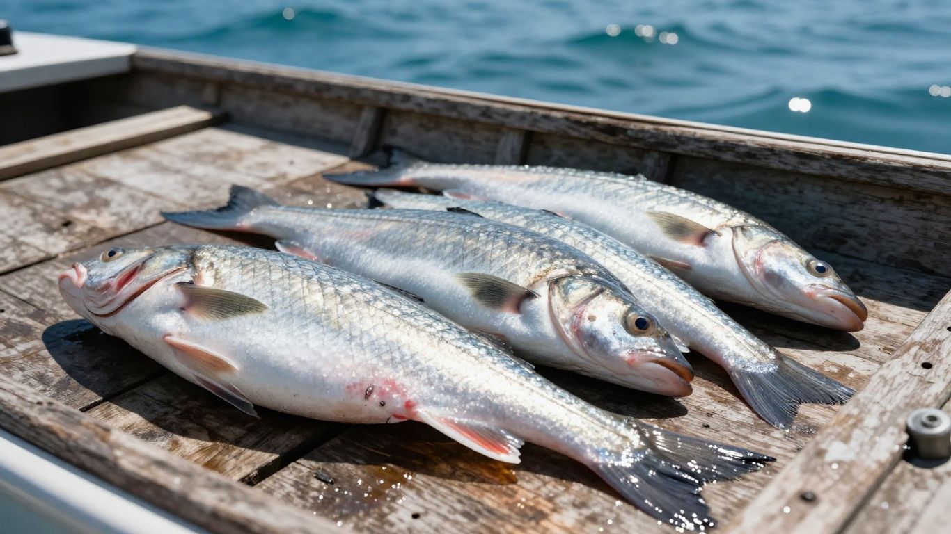Freshly caught fish on a boat near Devon and Cornwall.